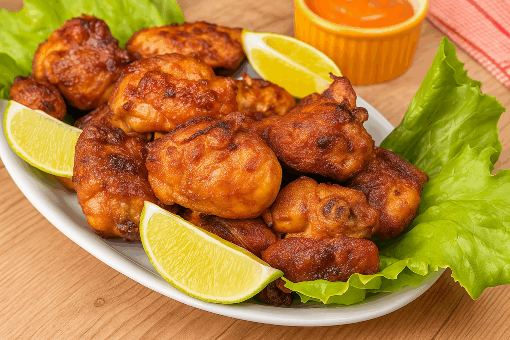 Frango assado crocante na airfryer servido em prato branco com ervas