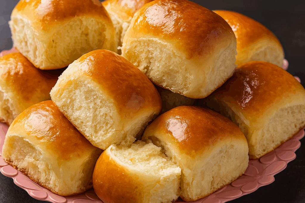 Receita de Pão caseiro dourado, recém-assado, com casca crocante e macias, feito com receita tradicional da vovó.